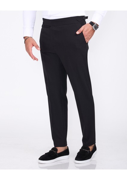 Italyan Stil Slim Fit Gofre Kumaş Bel Detaylı Erkek Pantolon Siyah T11438 fiyatları