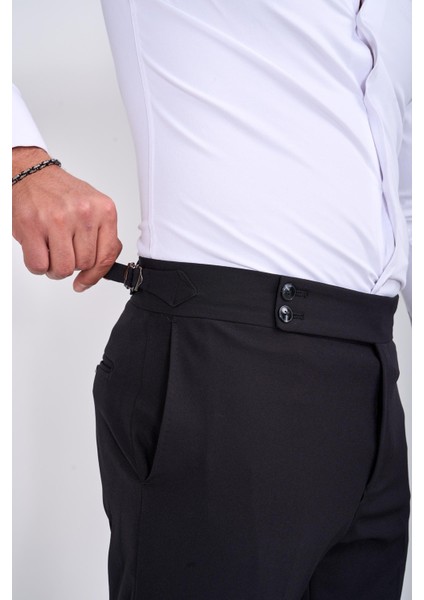 Italyan Stil Slim Fit Gofre Kumaş Bel Detaylı Erkek Pantolon Siyah T11438 fırsatları