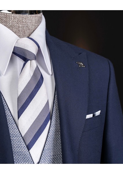Italyan Stil Kombin Takım Elbise Ceket Yelek Pantalon Lacivert T14041 indirimleri