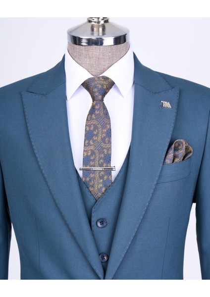 Italyan Stil Slim Fit 8 Drop Ceket Yelek Pantolon Takım Elbise Yeşil T12631 fiyatları