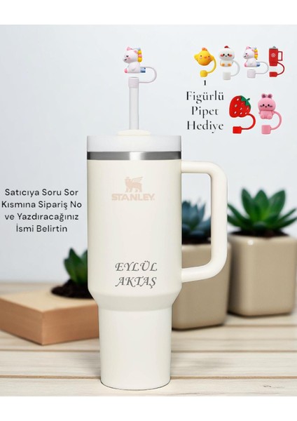 Kişiselleştirilmiş Quencher Pipetli Termos 1,18 Lt Krem Özel Isimli fiyatları