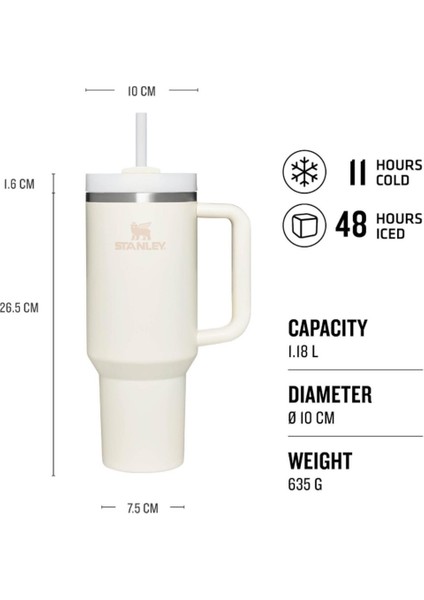 Kişiselleştirilmiş Quencher Pipetli Termos 1,18 Lt Krem Özel Isimli modelleri