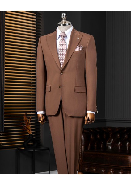 Italyan Stil Ceket Pantolon Takım Elbise Kahverengi T14007