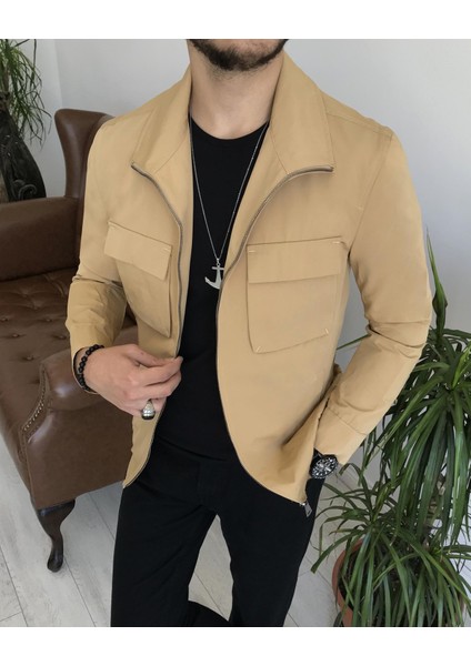 Italyan Stil Slim Fit Erkek Mevsimlik Bomber Ceket Camel T7870 fiyatları