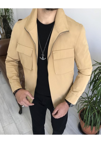 Italyan Stil Slim Fit Erkek Mevsimlik Bomber Ceket Camel T7870 modelleri