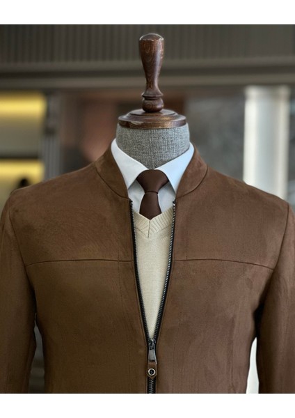 Italyan Stil Slim Fit Mevsimlik Erkek Süet Mont Kahverengi T9173 fiyatları