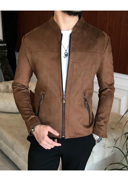 Italyan Stil Slim Fit Mevsimlik Erkek Süet Mont Kahverengi T9173 modelleri