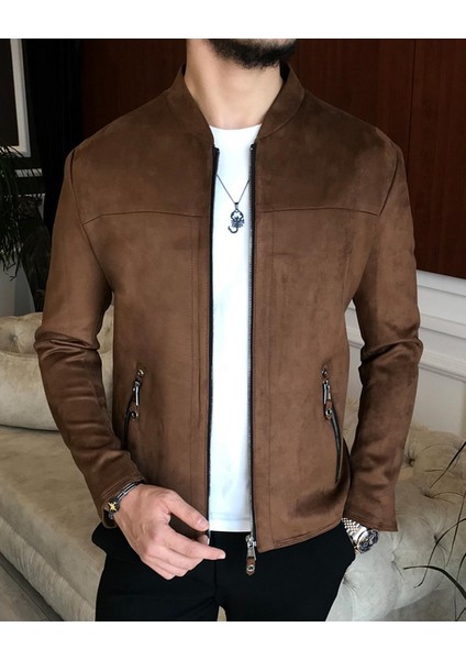 Italyan Stil Slim Fit Mevsimlik Erkek Süet Mont Kahverengi T9173 fırsatları