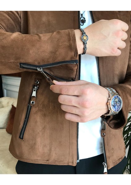 Italyan Stil Slim Fit Mevsimlik Erkek Süet Mont Kahverengi T9173 indirimleri