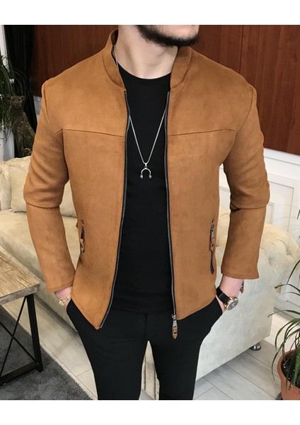 Italyan Stil Slim Fit Mevsimlik Erkek Süet Mont Camel T9171 fiyatları