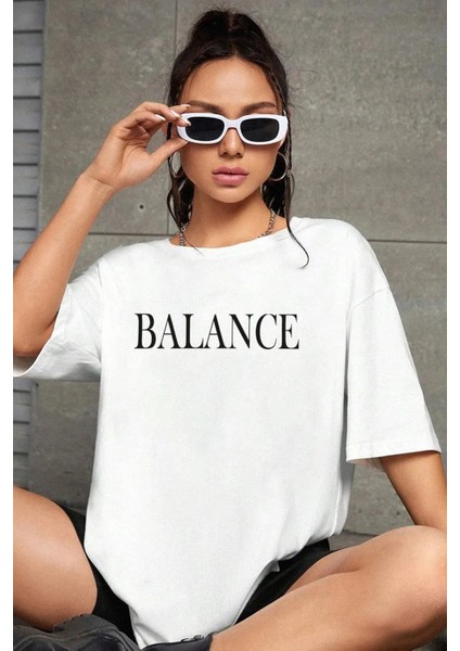 Balance Baskılı Oversize Unısex Tshirt -%100 Pamuk Kumaş- Caglisa