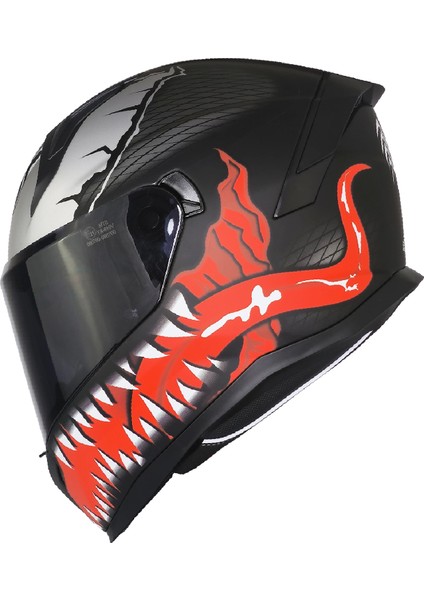 M-910 Starline Mat Siyah-Kırmızı Güneş Vizörlü Kask (Siyah Camlı)