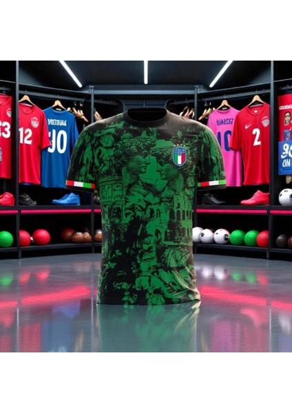 Italya Nostalji Motifli T-Shirt Yeşil