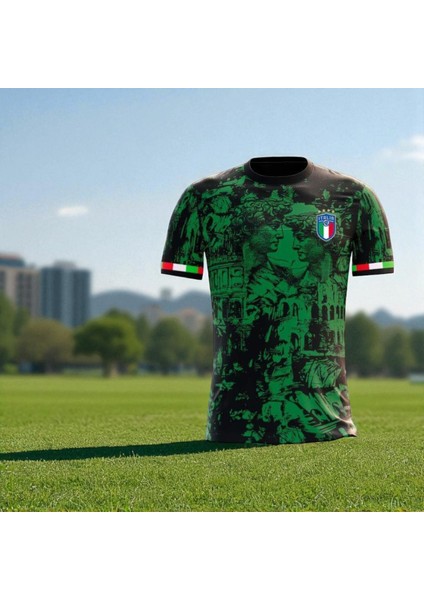 Italya Nostalji Motifli T-Shirt Yeşil modelleri