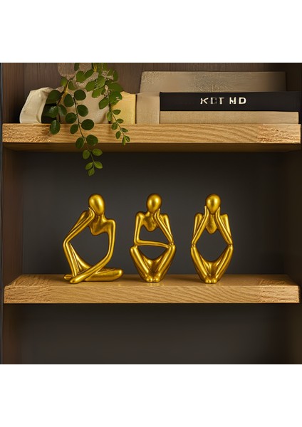 Ev & Ofis Dekoru – Gold 3’lü İnsan Figürü Seti | El Yapımı Minimalist Heykel Takımı