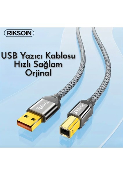 3-Metre Usb-A To Usb-B 2.0 Yazıcı Kablosu Ce Lisanslı Hasır Örgülü Sağlam Kablo
