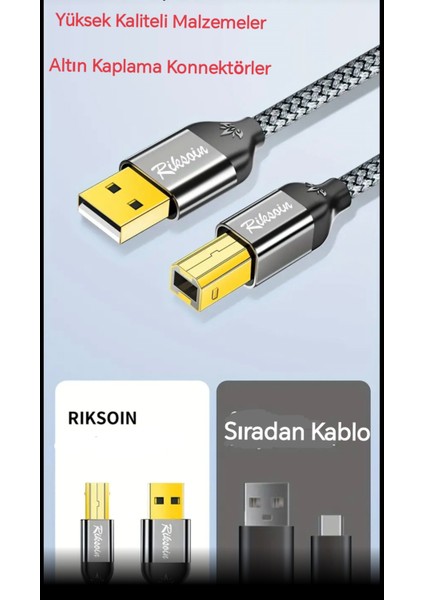 3-Metre Usb-A To Usb-B 2.0 Yazıcı Kablosu Ce Lisanslı Hasır Örgülü Sağlam Kablo