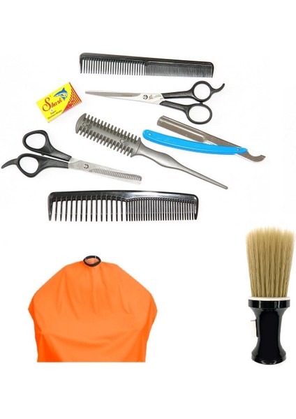 SET18 6'lı Berber Seti + Ense Fırçası + Penuar