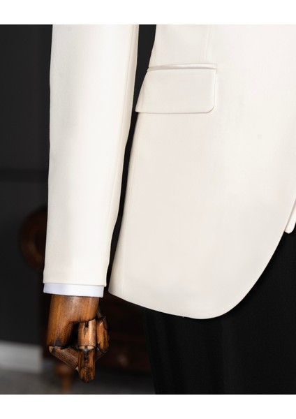 İtalyan stil slim fit sivri yaka ceket yelek pantolon damatlık set ekru T14333 fırsatları
