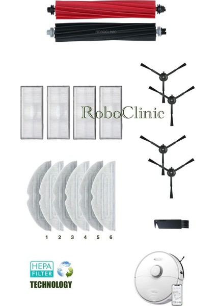 Roborock S8 Sonic Mopping Robot Süpürge Uyumlu Fırça Hepa Filtre Mop Seti- 17 Parça
