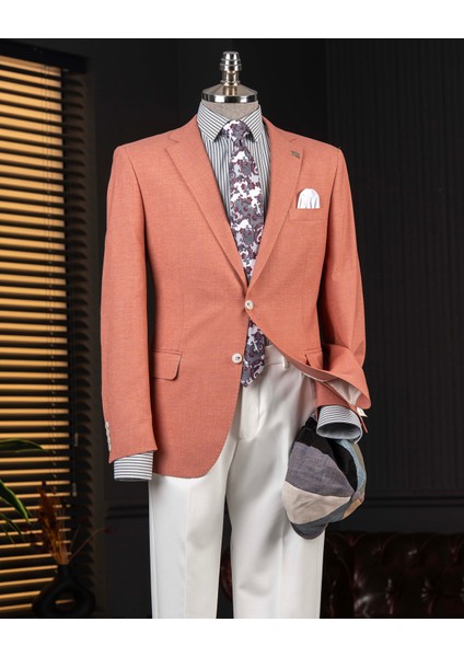 Italyan Stil Slim Fit Mono Yaka Erkek Tek Ceket Camel T14307