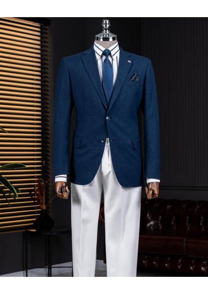 Italyan Stil Slim Fit Mono Yaka Erkek Tek Ceket Lacivert T14306