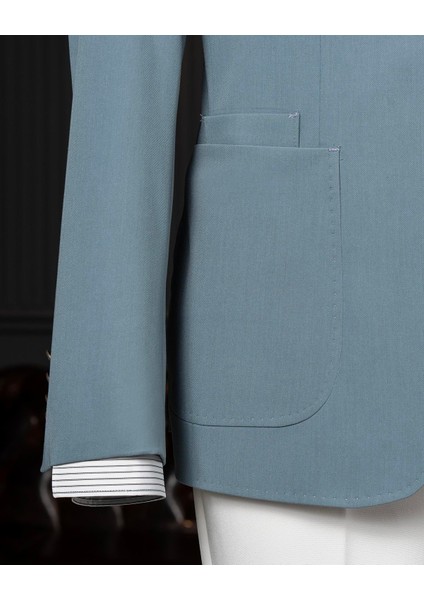 Italyan Stil Slim Fit Mono Yaka Erkek Tek Ceket Mavi T14370 modelleri
