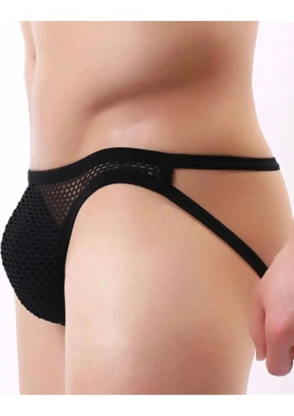 Erkek Siyah Arka Tarafı Açık File Külot String