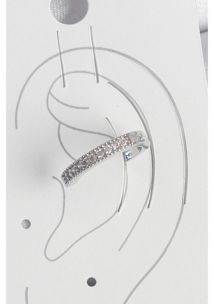 Pirinç Gümüş Renk Zirkon Taşlı Kadın Kıkırdak Model Küpe - Lisinya