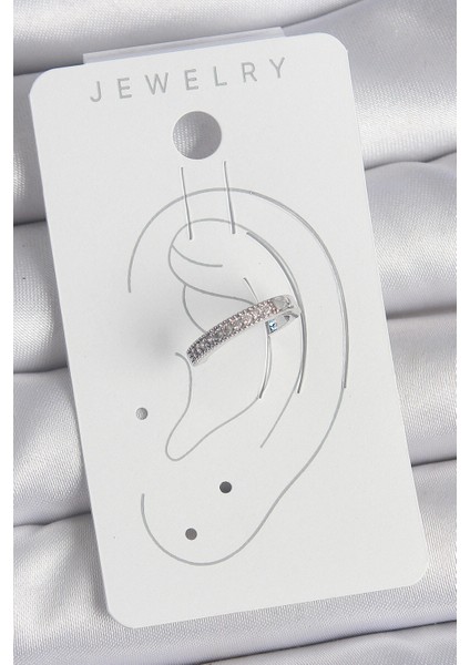 Pirinç Gümüş Renk Zirkon Taşlı Kadın Kıkırdak Model Küpe - Lisinya fiyatları