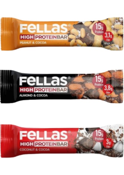 Yüksek Protein Bar 45 gr Karma (3 Çeşit)