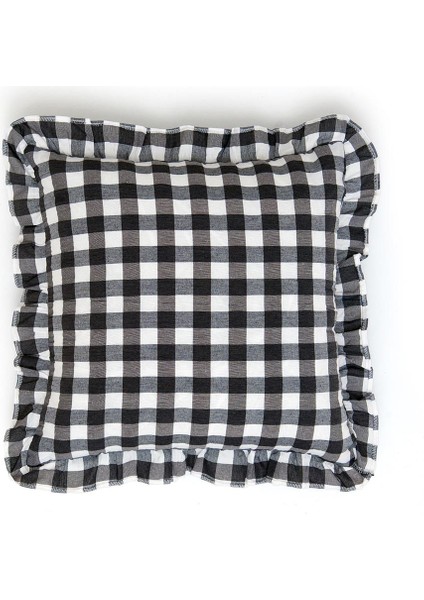 Ekoseli Fırfırlı Kırlent Kılıfı - Siyah - 43X43 cm fiyatları