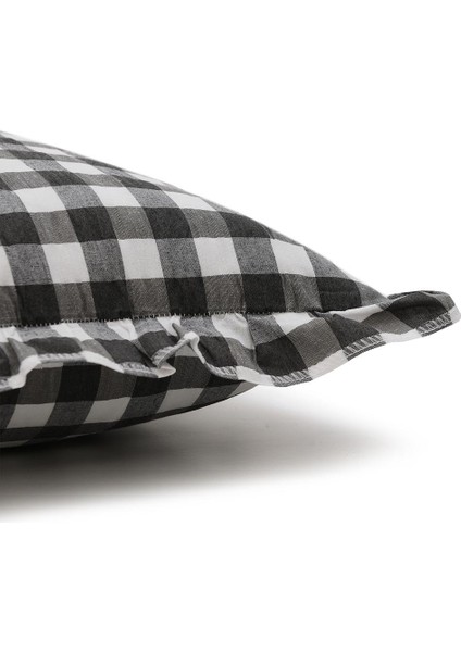 Ekoseli Fırfırlı Kırlent Kılıfı - Siyah - 43X43 cm indirimleri