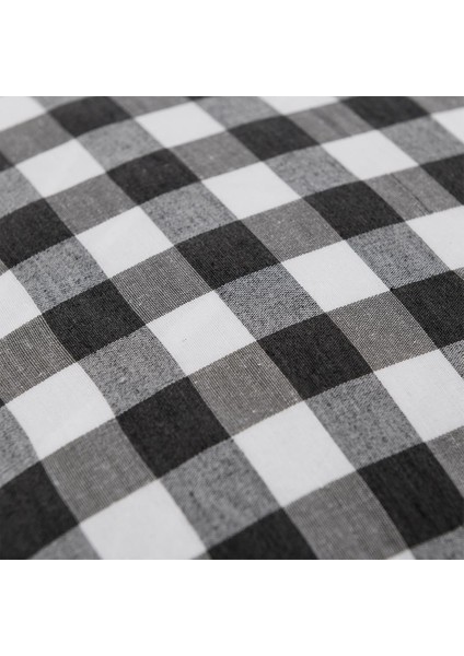 Ekoseli Fırfırlı Kırlent Kılıfı - Siyah - 43X43 cm