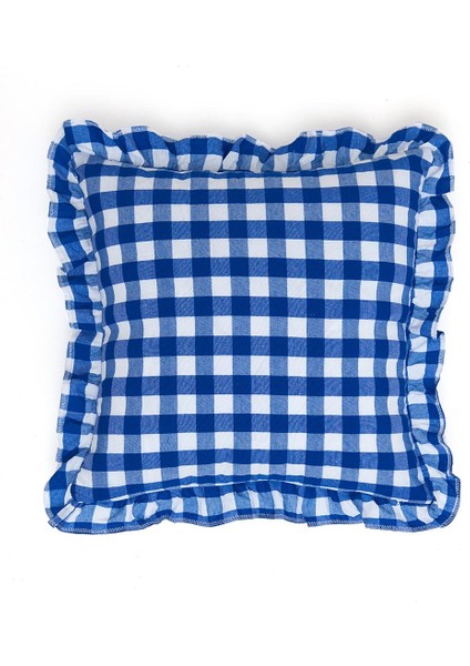 Ekoseli Fırfırlı Kırlent Kılıfı - Mavi - 43X43 cm fiyatları