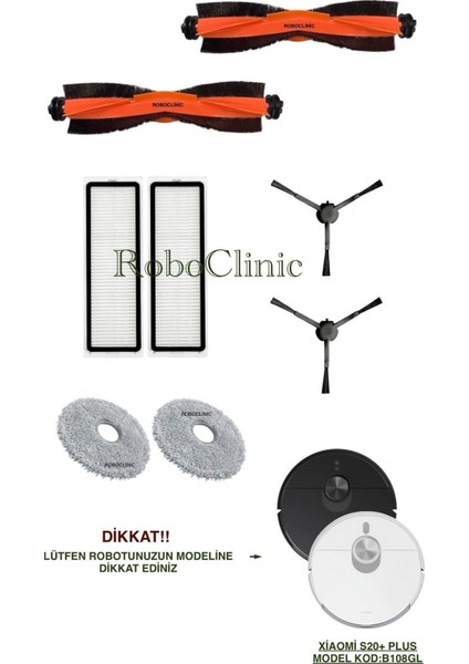 Xiaomi Robot Vacuum S20+/ S20 Plus(Model KOD: B108GL) Uyumlu Fırça, hepa Filtre, moplu Set- 8 Parça