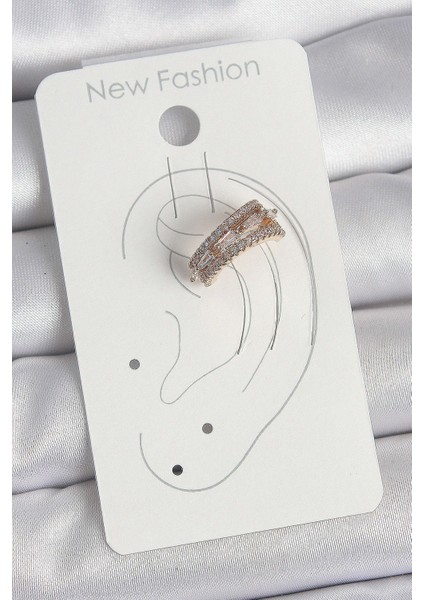 Pirinç Gold Renk Zirkon Taşlı 3'lü Sıralı Model Kadın Kıkırdak Küpe - Lisinya fiyatları