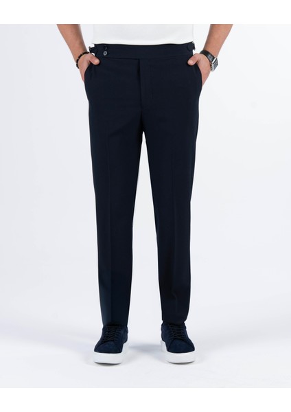 Italyan Stil Slim Fit Gofre Kumaş Bel Detaylı Erkek Pantolon Lacivert T11446 fiyatları