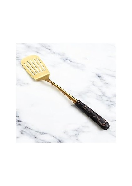 Gold Desenli Saplı Paslanmaz Çelik Spatula, 304 Kalite 18/10, Altın Rengi, Servis Sunum Spat