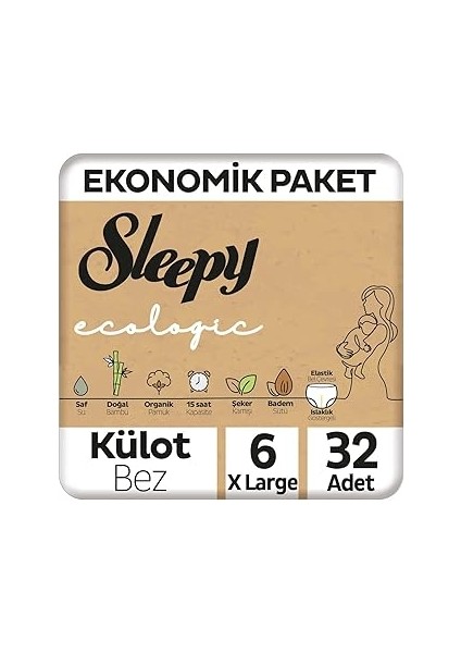 Ecologic Ekonomik Paket Külot Bez 6 Numara Xlarge 32 Adet