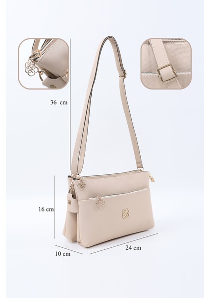 Krem SHK226 Suni Deri, Fermuarlı 3 Bölmeli El, Kol ve Omuz Çantası fırsatları