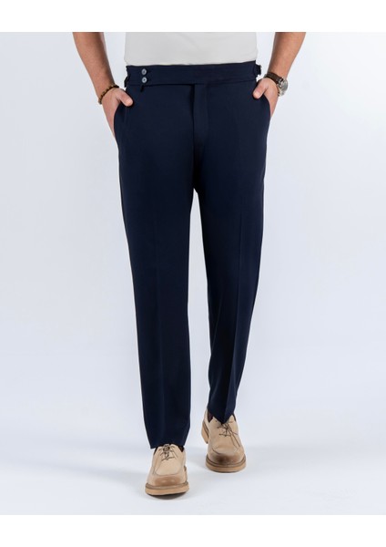 Italyan Stil Slim Fit Bel Detaylı Erkek Pantolon Lacivert T14301