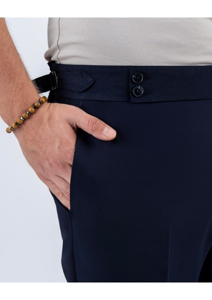 Italyan Stil Slim Fit Bel Detaylı Erkek Pantolon Lacivert T14301 fiyatları
