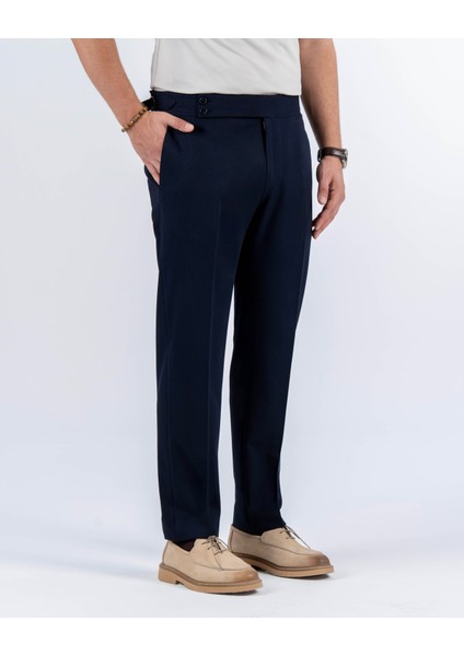 Italyan Stil Slim Fit Bel Detaylı Erkek Pantolon Lacivert T14301 modelleri
