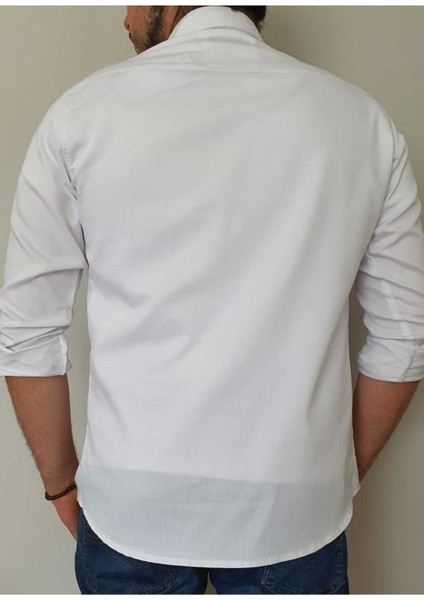 Kıvanç Beyaz Erkek Rahat Esnek Slim Fit Kalıp Pamuklu Kot Gömlek KIVANC-1927 fırsatları