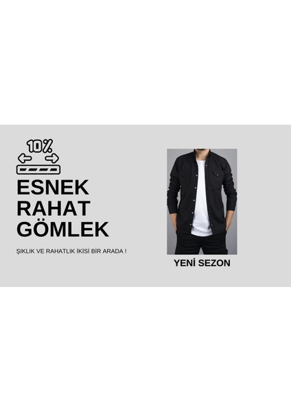 Kıvanç Beyaz Erkek Rahat Esnek Slim Fit Kalıp Pamuklu Kot Gömlek KIVANC-1927