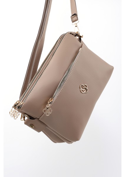 Vizon SHK226 Suni Deri, Fermuarlı 3 Bölmeli El, Kol ve Omuz Çantası