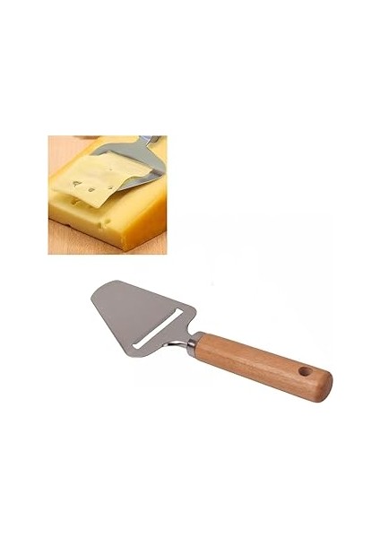 Paslanmaz Çelik Ahşap Saplı Peynir Spatulası | Ahşap Saplı Peynir Rendesi – Şık ve Fonksiyo