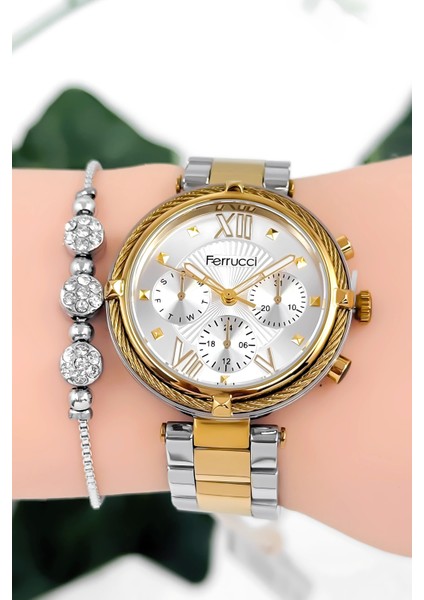Kadın Kol Saati Çelik Kordon Çelik Kasa Taşlı Bileklik Hediyesi ile Gold-Gümüş ZMFER045 modelleri