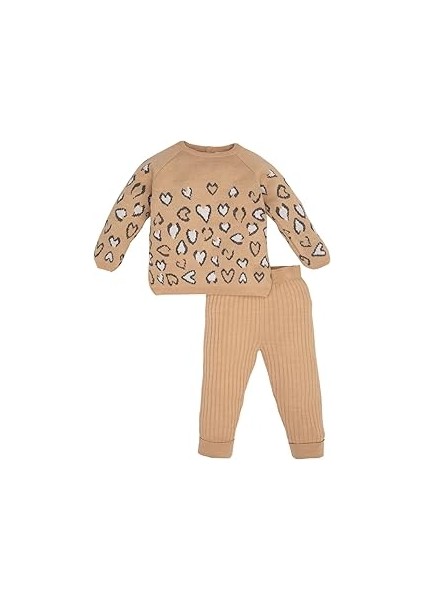 Kız Bebek Leopar Desenli Kazak Alt 2'li Takım